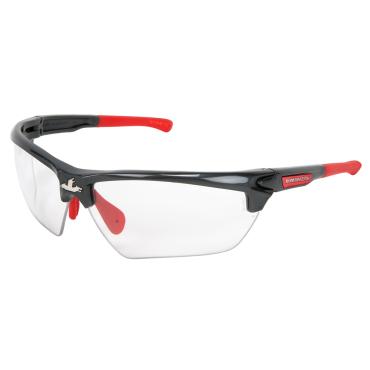 Dominator™ DM3 Series Clear MAX3® Lenses - Scratch Resistant Safety Glasses Gun Metal Frame Color with Red Temples Adjustable Wire Core Temples and Nose Piece
