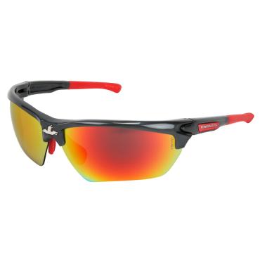 Dominatorâ„¢ DM3 Series Safety Glasses with Fire Mirror Lenses Gun Metal Frame Color with Red Temples Adjustable Wire Core Temples and Nose Piece