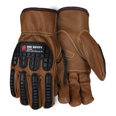 Leather Drivers Work Gloves Select Goatskin Leather with Oil Block Technology TPR Back of Hand Protection Keystone Thumb