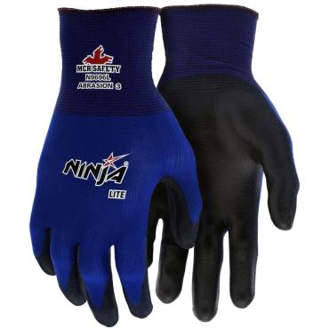 NinjaÂ® Lite Work Gloves 18 Gauge Blue Nylon Shell Polyurethane (PU) Coated Palm and Fingertips