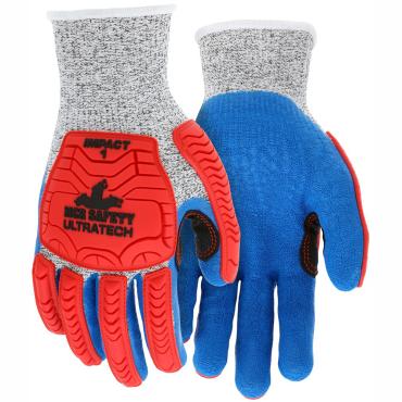 MCR Safety UltraTechÂ® Mechanics Gloves CutProÂ® UltraTechÂ® 13 Gauge HyperMaxâ„¢ Shell Gripping Latex Palm and Fingertips Coating TPR Back Protects Hands from Impact